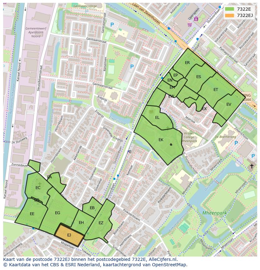 Afbeelding van het postcodegebied 7322 EJ op de kaart.