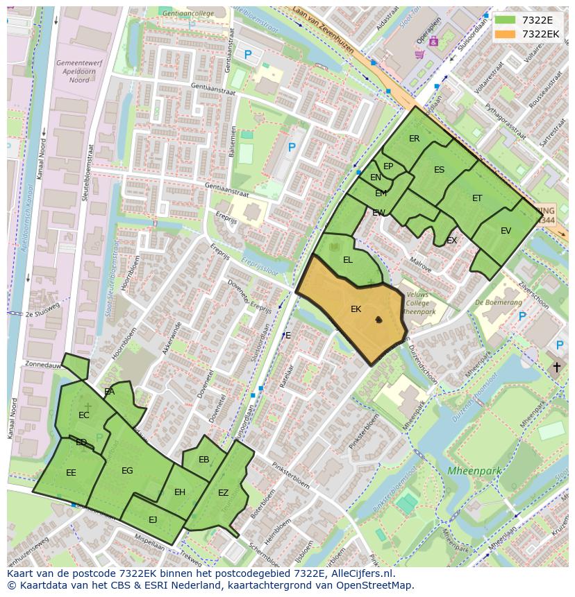Afbeelding van het postcodegebied 7322 EK op de kaart.