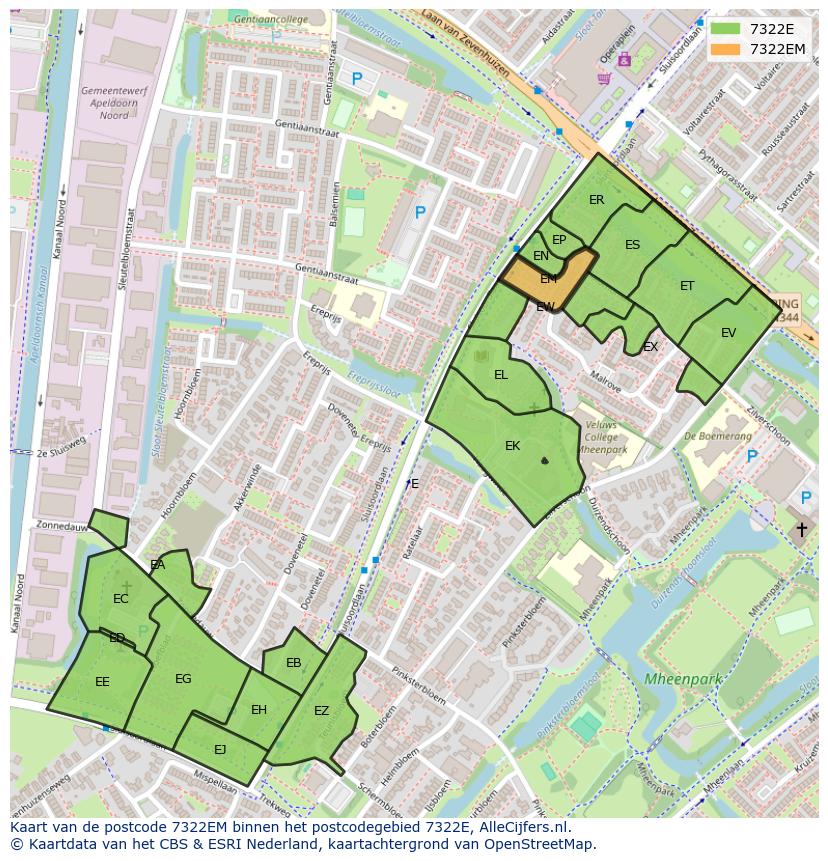 Afbeelding van het postcodegebied 7322 EM op de kaart.