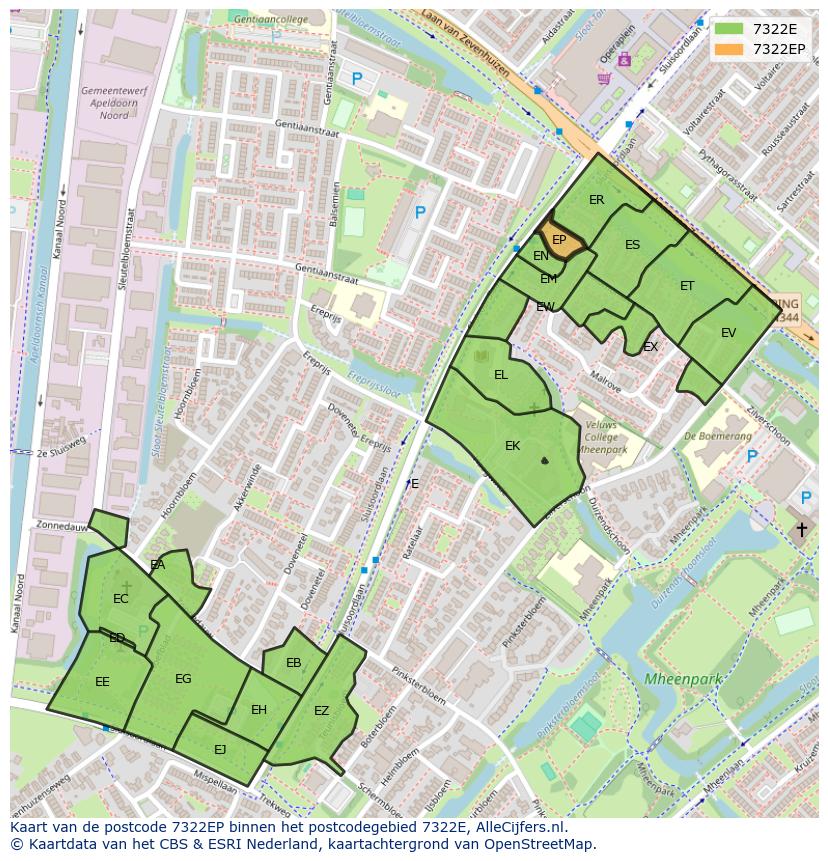 Afbeelding van het postcodegebied 7322 EP op de kaart.
