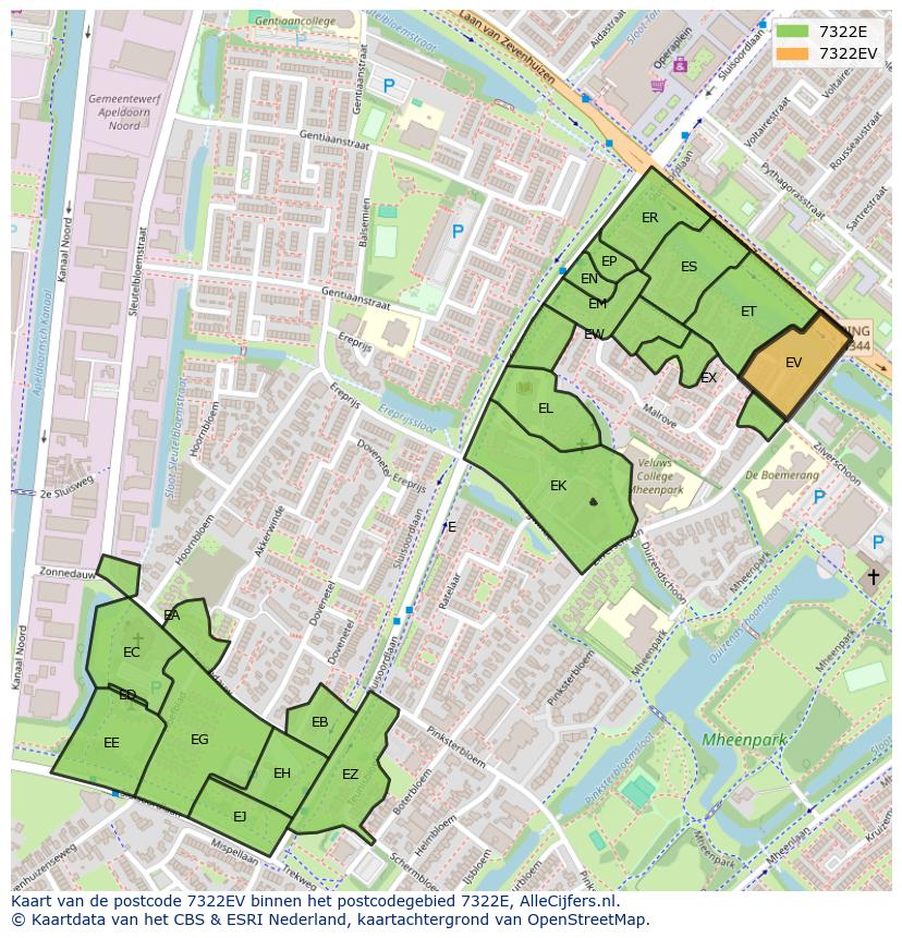 Afbeelding van het postcodegebied 7322 EV op de kaart.