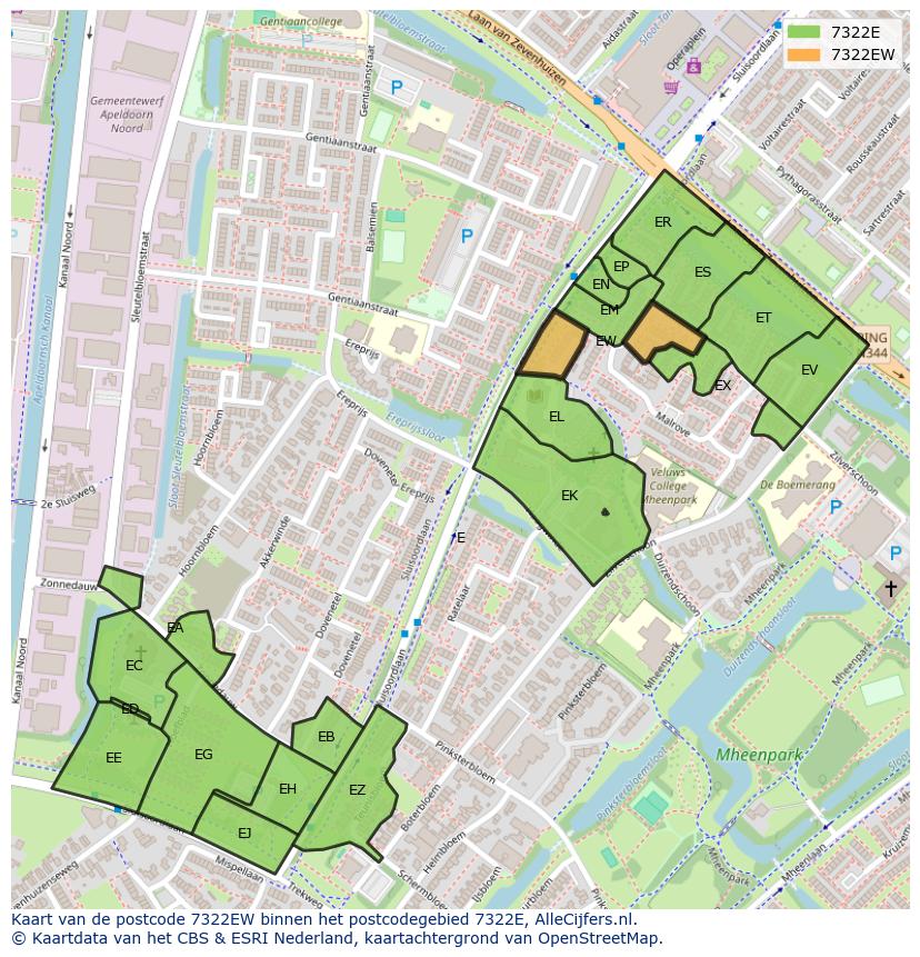 Afbeelding van het postcodegebied 7322 EW op de kaart.