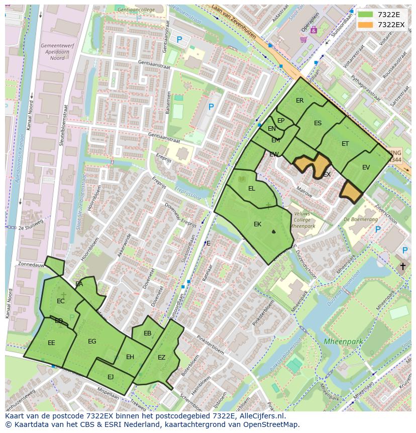 Afbeelding van het postcodegebied 7322 EX op de kaart.