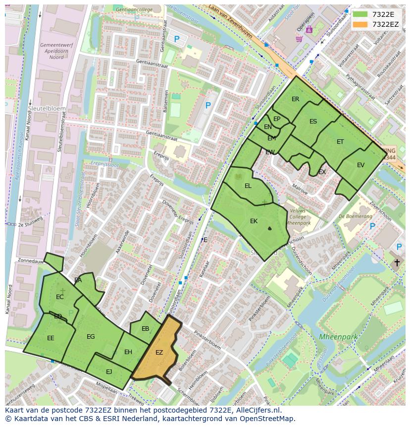 Afbeelding van het postcodegebied 7322 EZ op de kaart.
