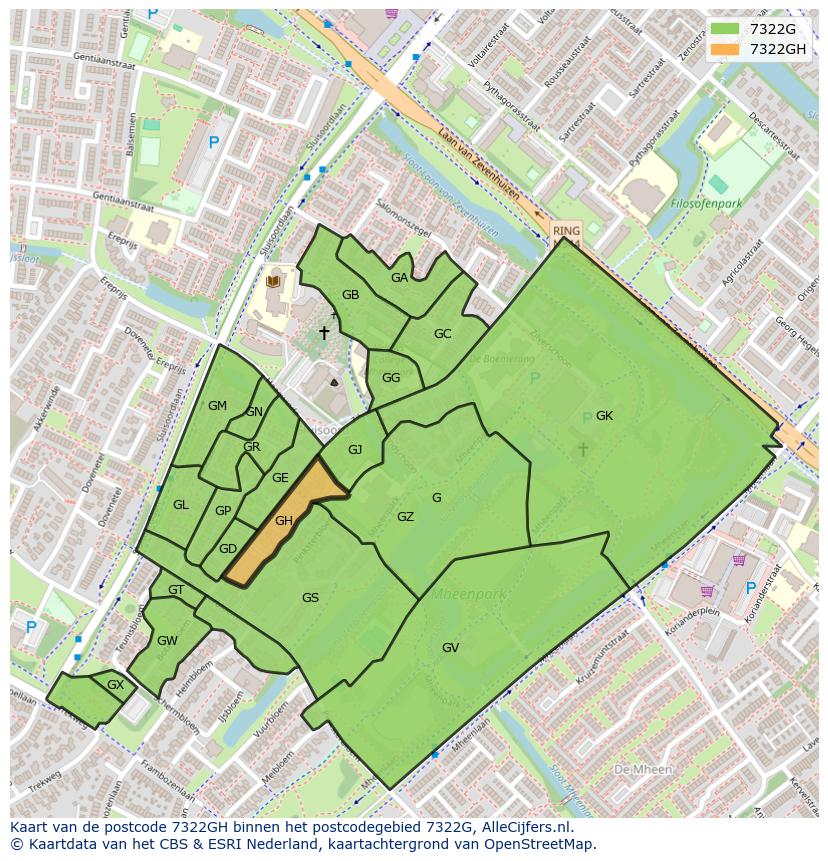 Afbeelding van het postcodegebied 7322 GH op de kaart.