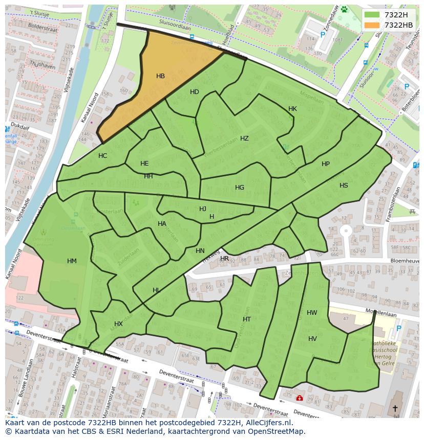 Afbeelding van het postcodegebied 7322 HB op de kaart.