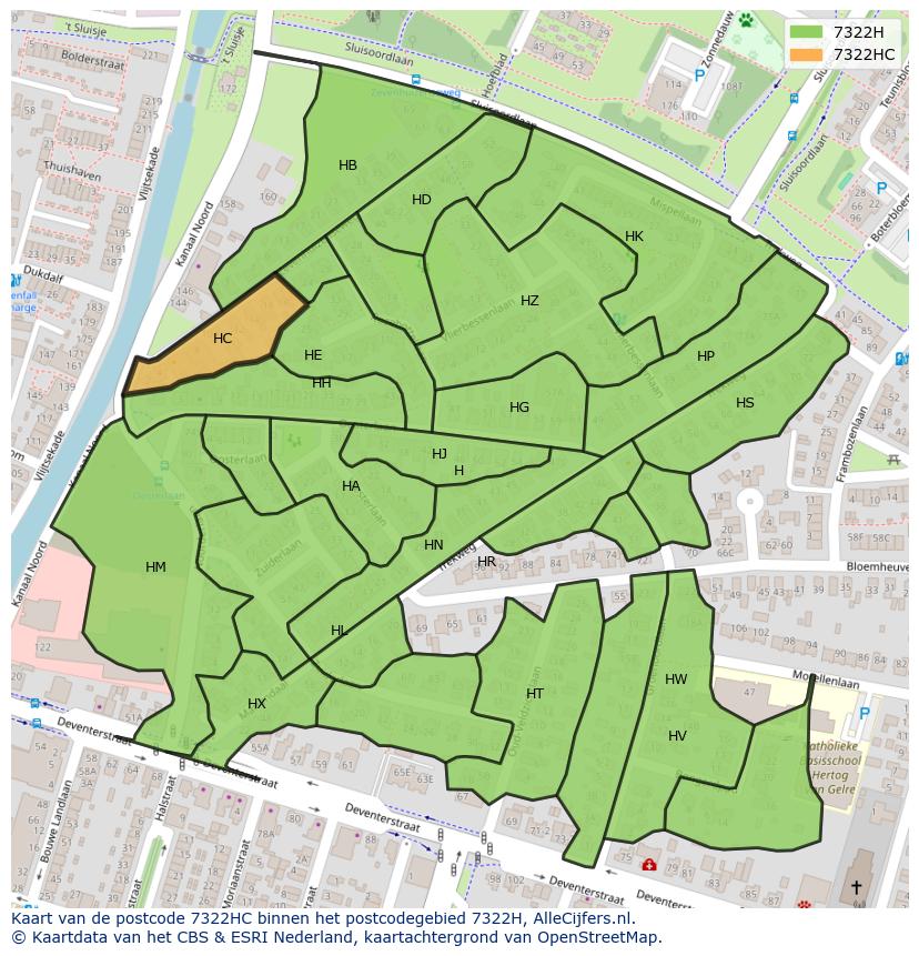 Afbeelding van het postcodegebied 7322 HC op de kaart.
