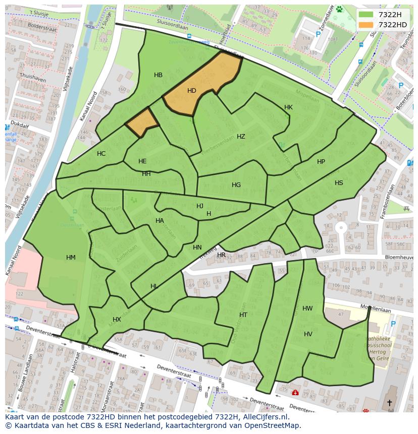 Afbeelding van het postcodegebied 7322 HD op de kaart.