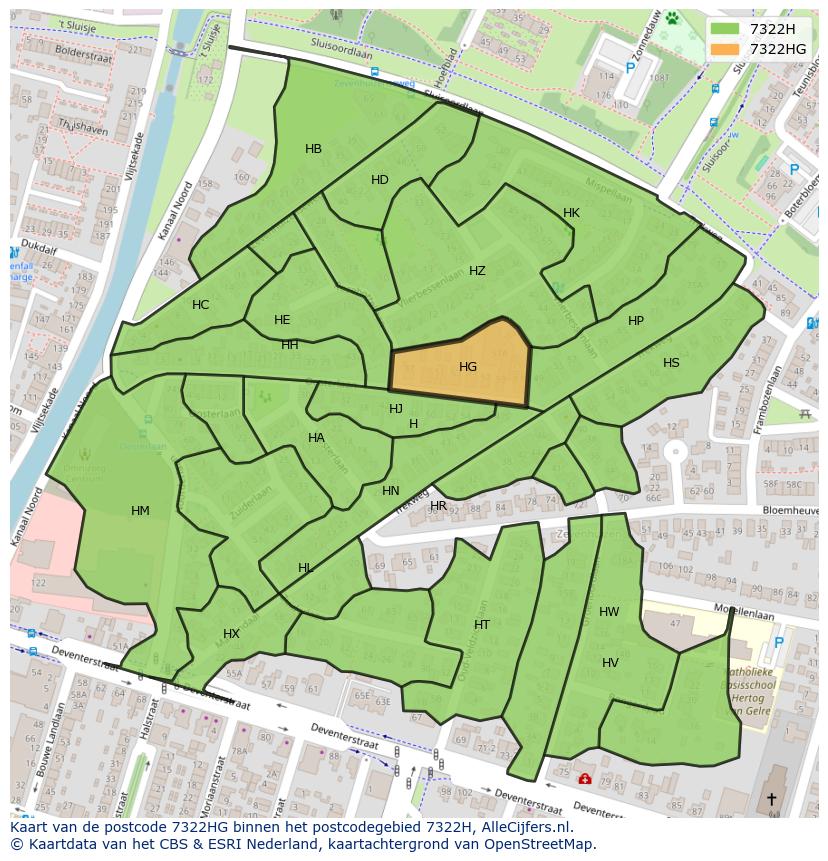 Afbeelding van het postcodegebied 7322 HG op de kaart.