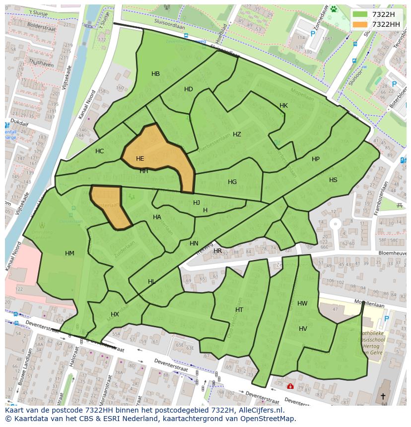 Afbeelding van het postcodegebied 7322 HH op de kaart.
