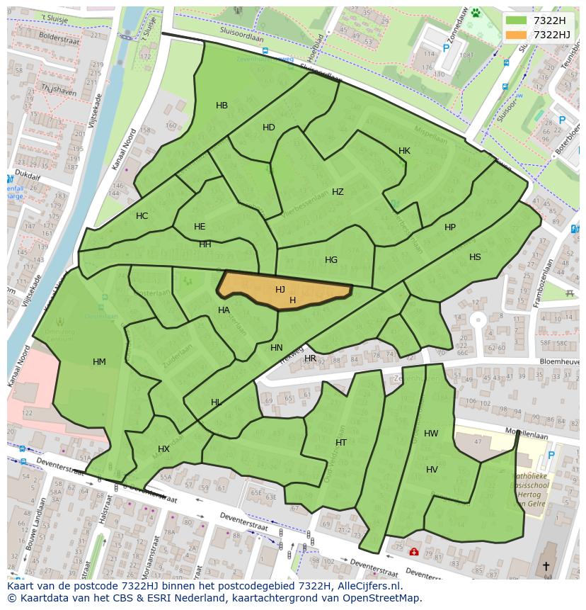 Afbeelding van het postcodegebied 7322 HJ op de kaart.