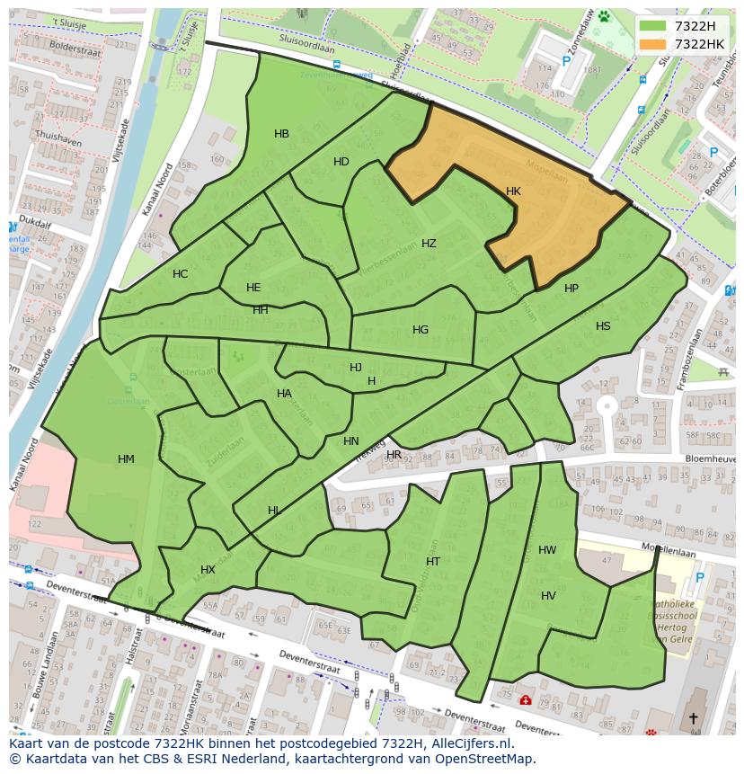 Afbeelding van het postcodegebied 7322 HK op de kaart.