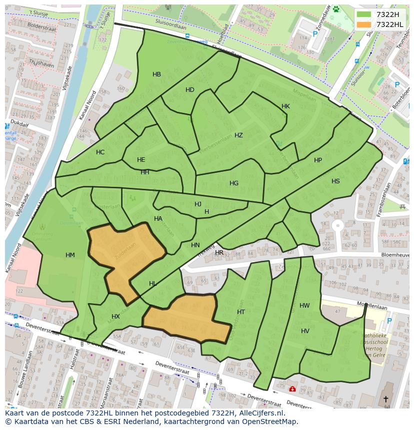 Afbeelding van het postcodegebied 7322 HL op de kaart.
