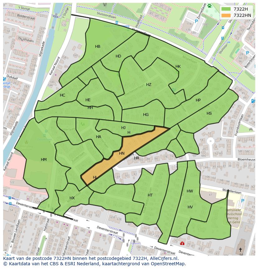 Afbeelding van het postcodegebied 7322 HN op de kaart.