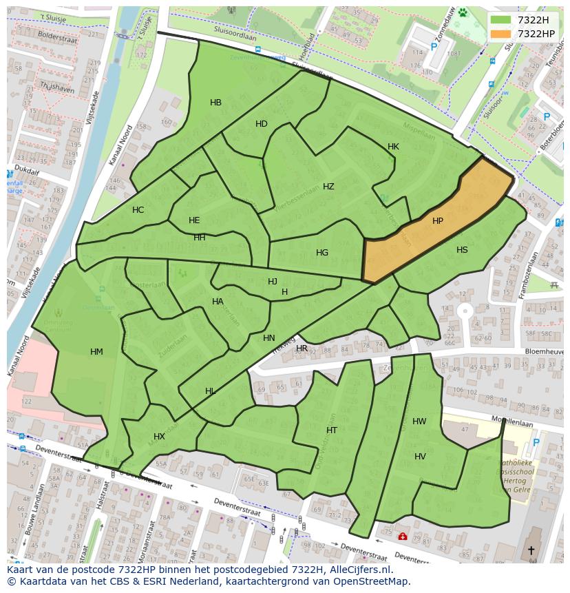 Afbeelding van het postcodegebied 7322 HP op de kaart.