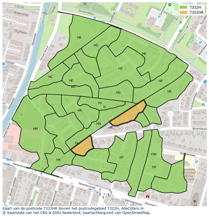 Afbeelding van het postcodegebied 7322 HR op de kaart.