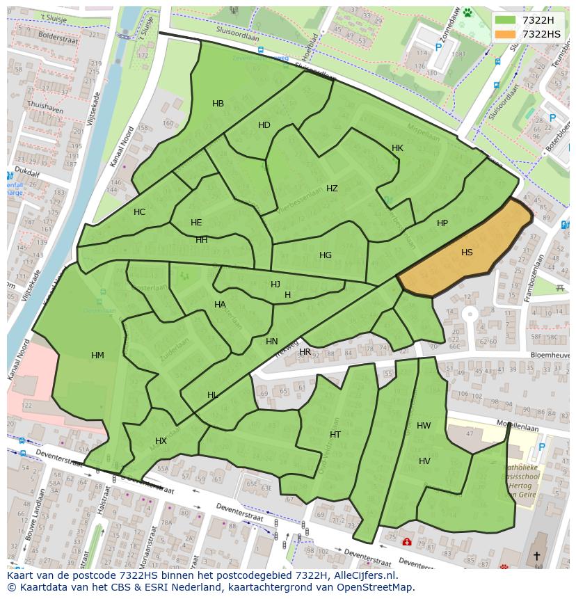 Afbeelding van het postcodegebied 7322 HS op de kaart.