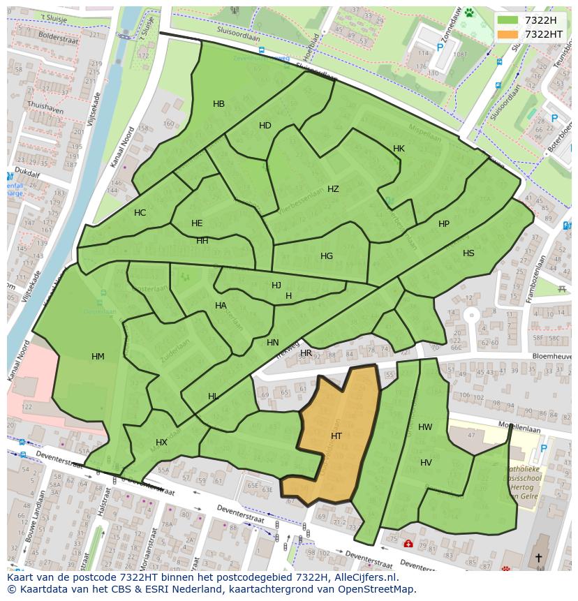 Afbeelding van het postcodegebied 7322 HT op de kaart.