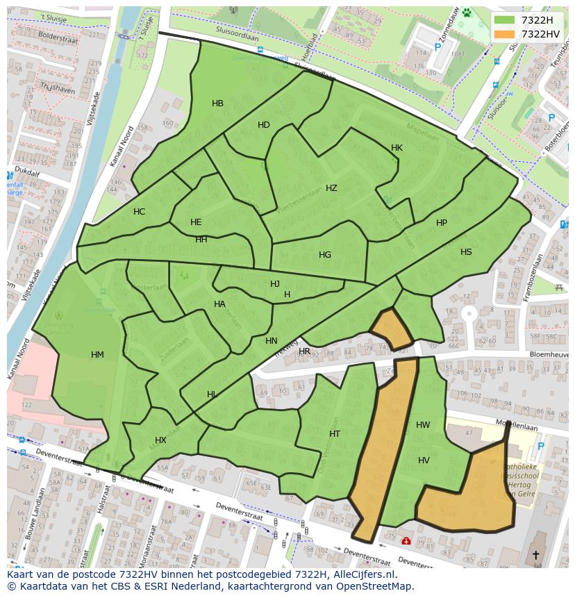 Afbeelding van het postcodegebied 7322 HV op de kaart.