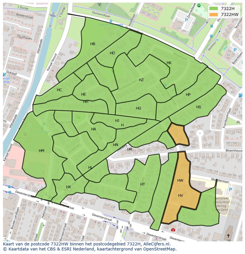 Afbeelding van het postcodegebied 7322 HW op de kaart.