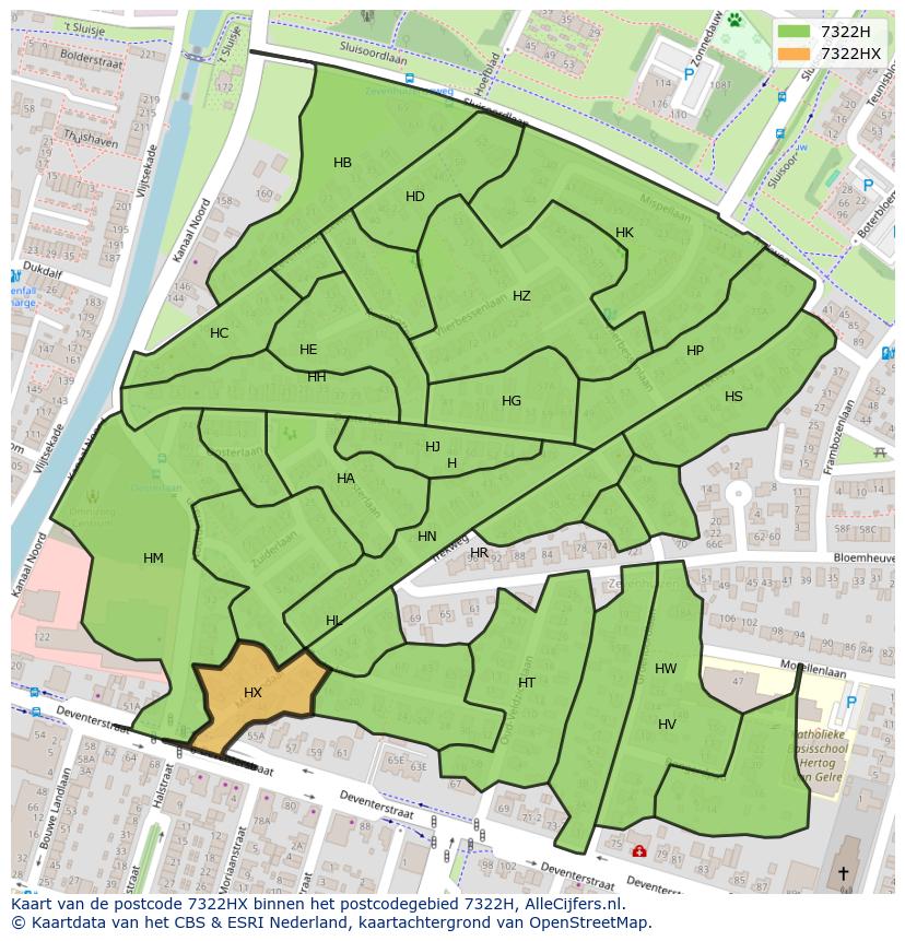 Afbeelding van het postcodegebied 7322 HX op de kaart.