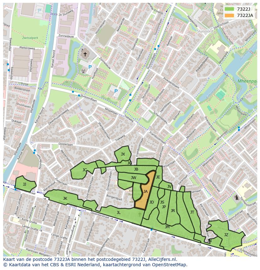 Afbeelding van het postcodegebied 7322 JA op de kaart.