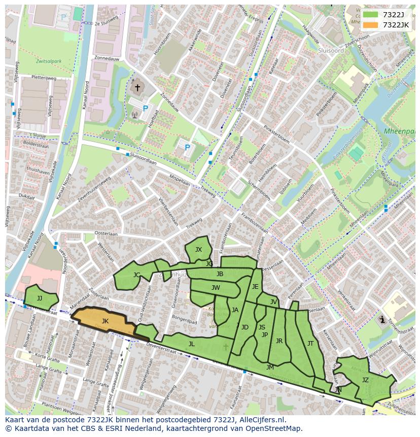 Afbeelding van het postcodegebied 7322 JK op de kaart.