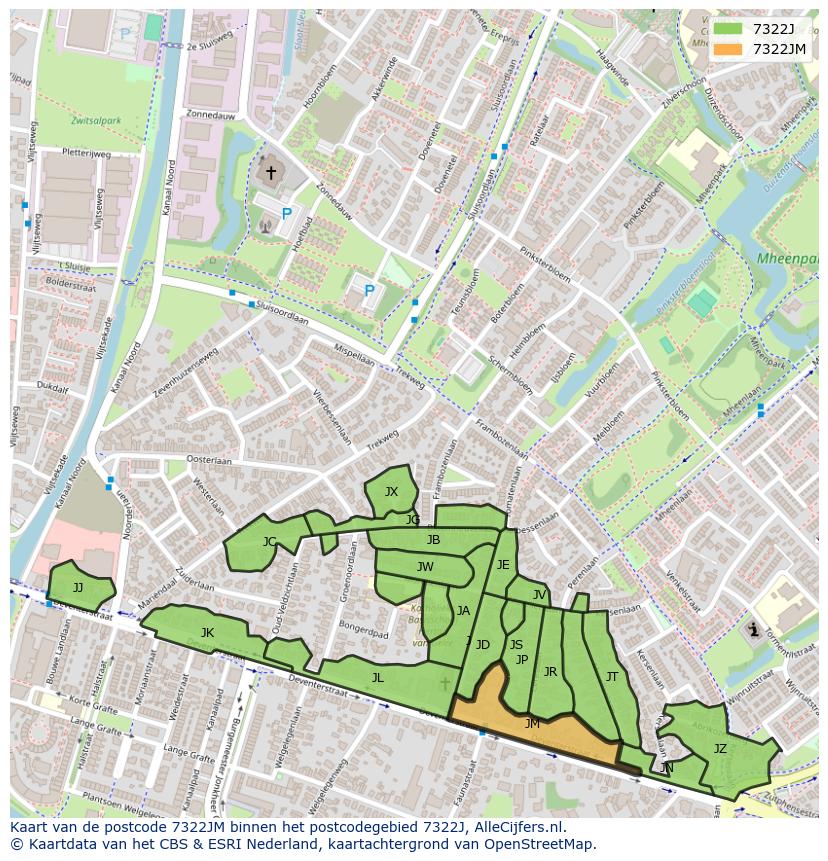 Afbeelding van het postcodegebied 7322 JM op de kaart.