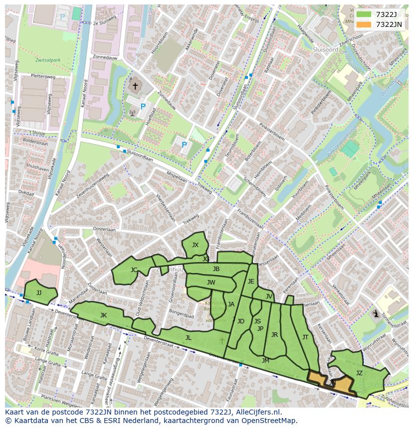 Afbeelding van het postcodegebied 7322 JN op de kaart.