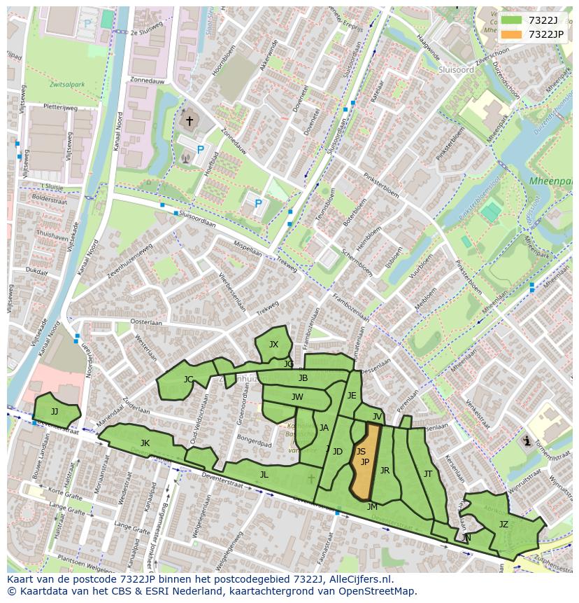 Afbeelding van het postcodegebied 7322 JP op de kaart.