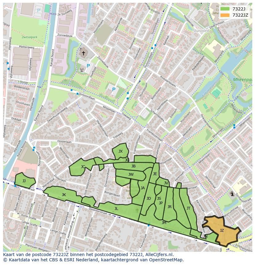 Afbeelding van het postcodegebied 7322 JZ op de kaart.