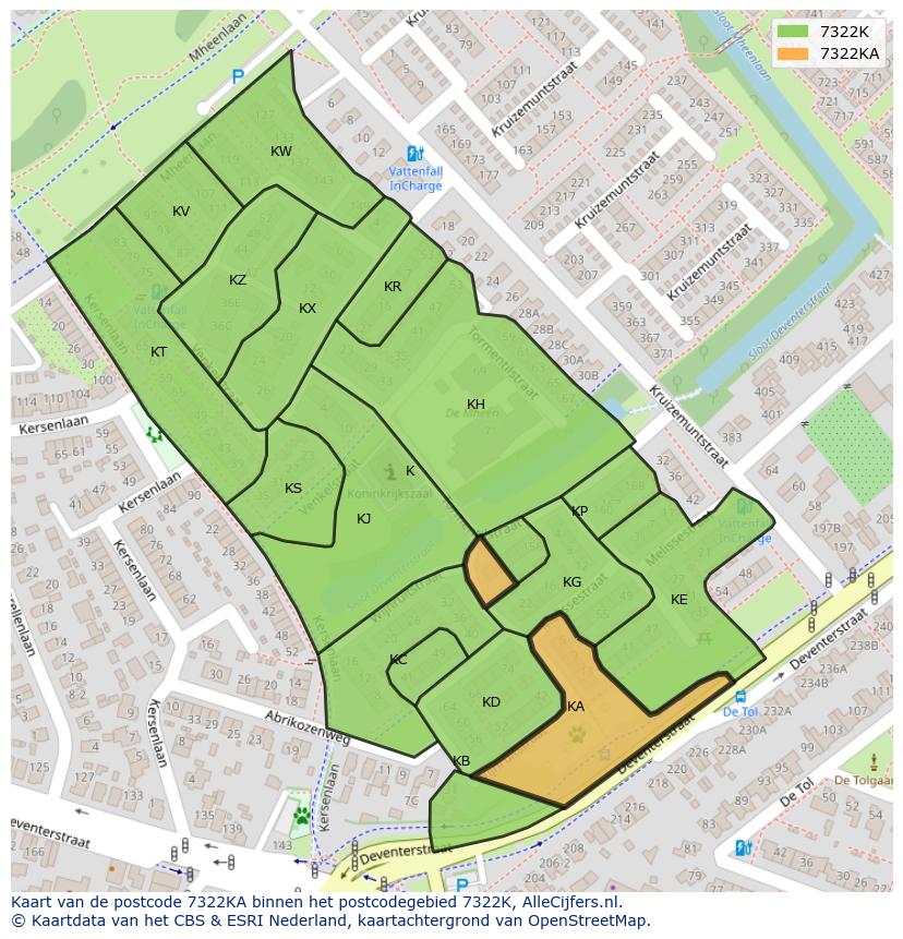Afbeelding van het postcodegebied 7322 KA op de kaart.