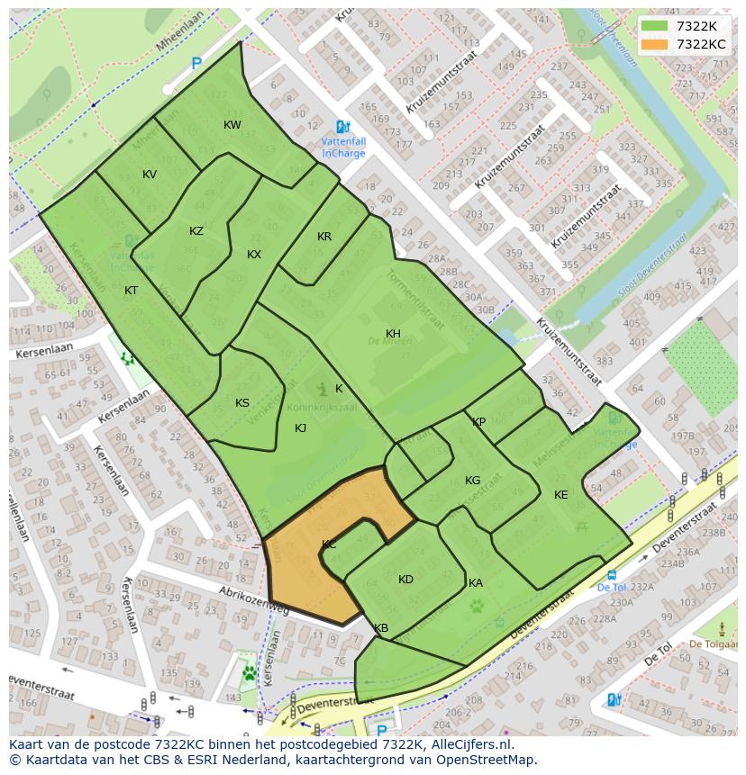 Afbeelding van het postcodegebied 7322 KC op de kaart.