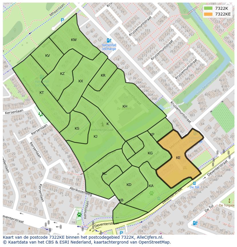 Afbeelding van het postcodegebied 7322 KE op de kaart.