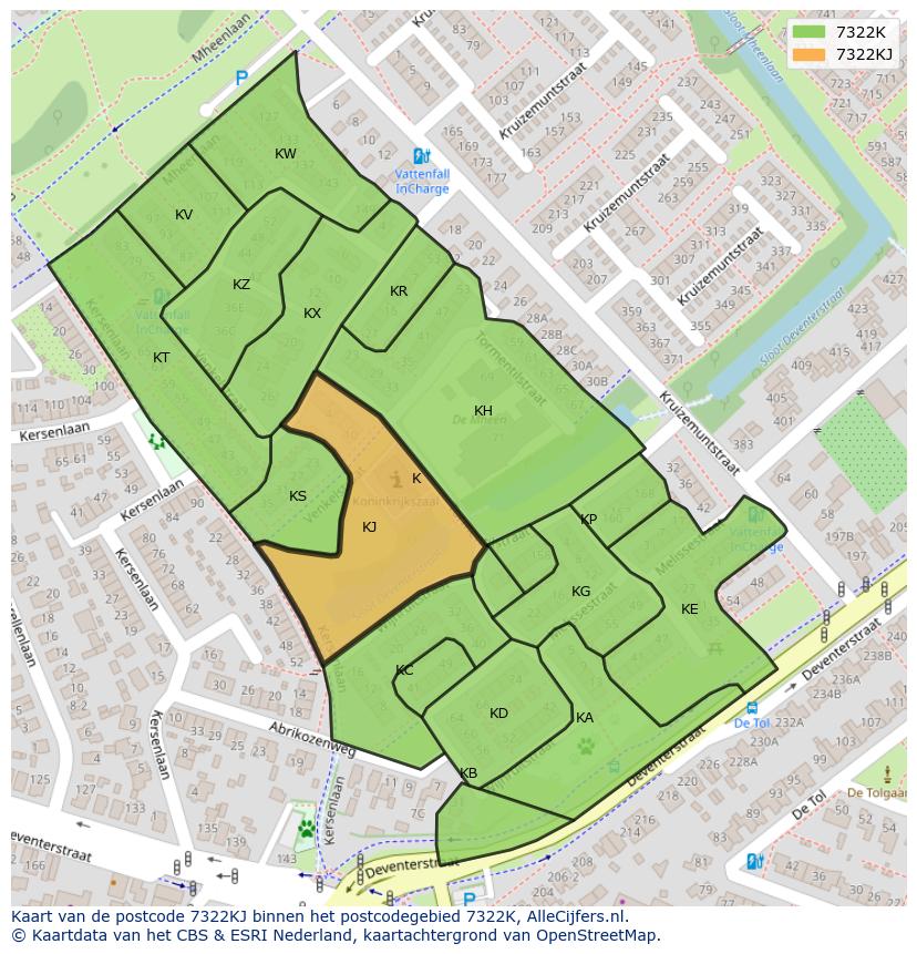 Afbeelding van het postcodegebied 7322 KJ op de kaart.