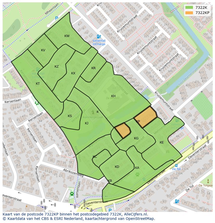 Afbeelding van het postcodegebied 7322 KP op de kaart.