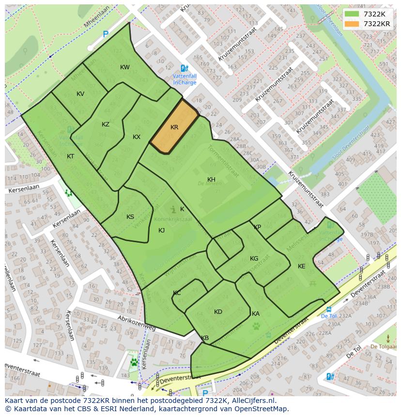 Afbeelding van het postcodegebied 7322 KR op de kaart.