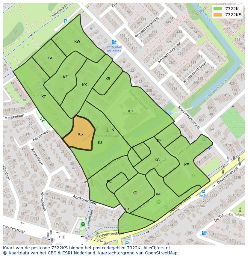Afbeelding van het postcodegebied 7322 KS op de kaart.