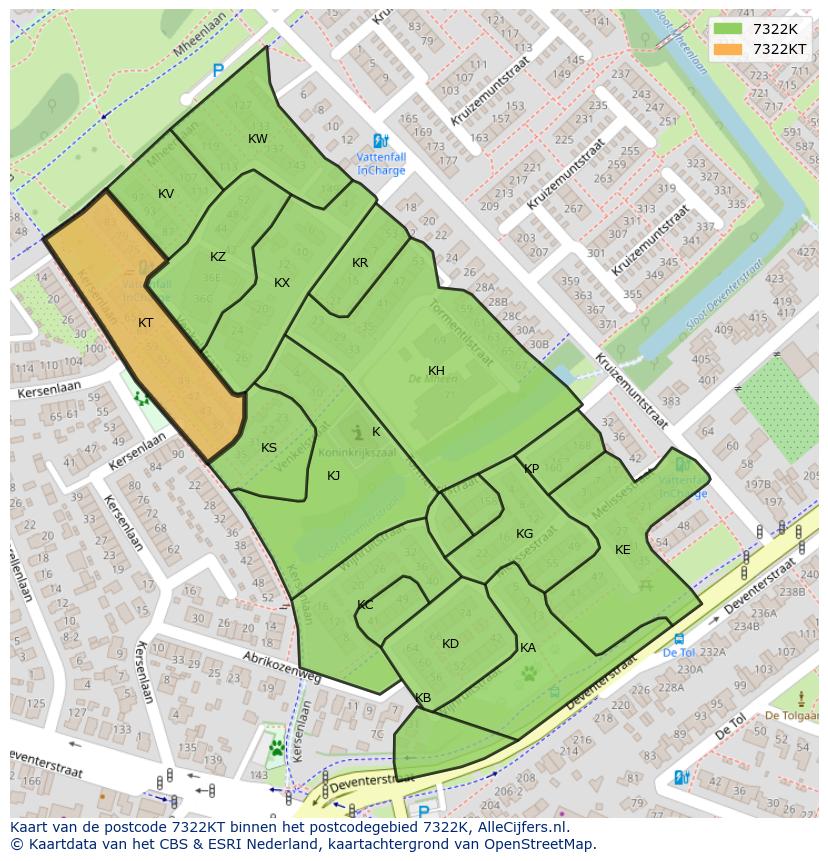 Afbeelding van het postcodegebied 7322 KT op de kaart.