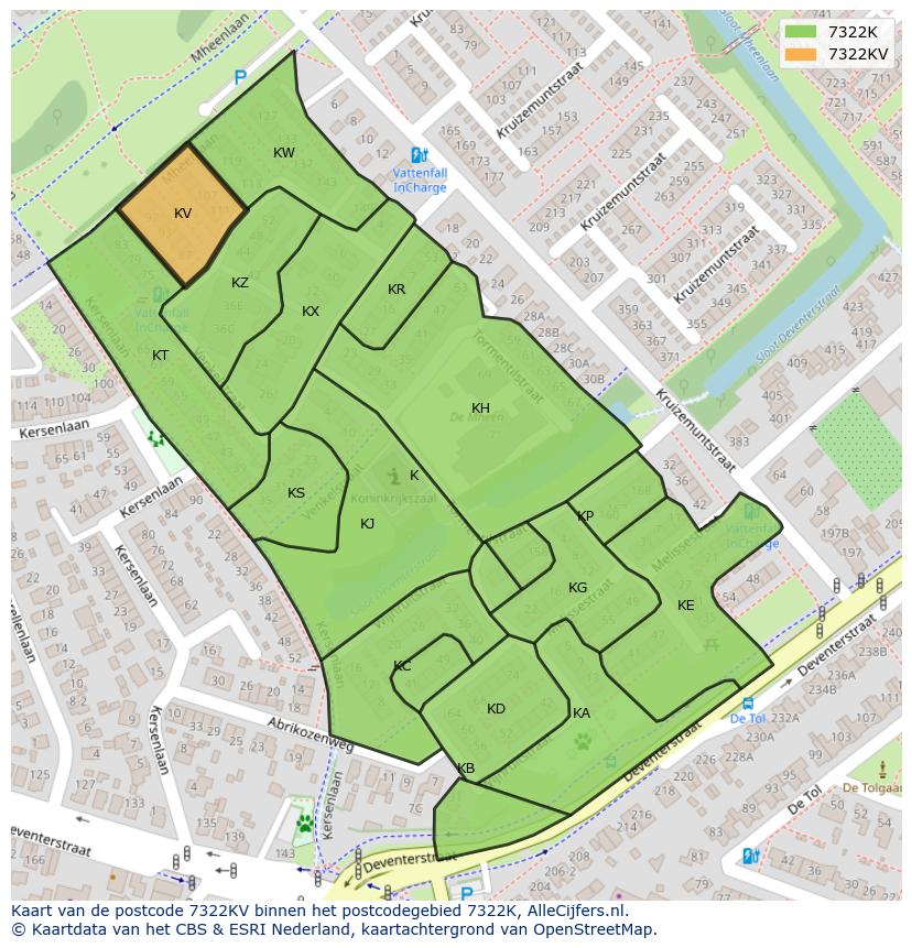 Afbeelding van het postcodegebied 7322 KV op de kaart.