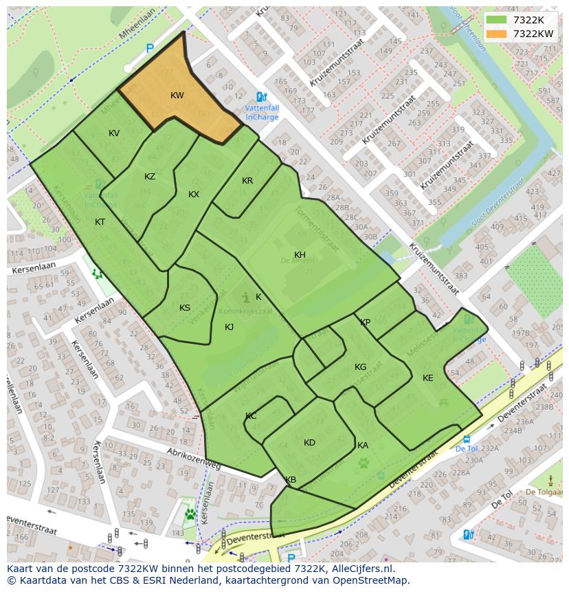 Afbeelding van het postcodegebied 7322 KW op de kaart.