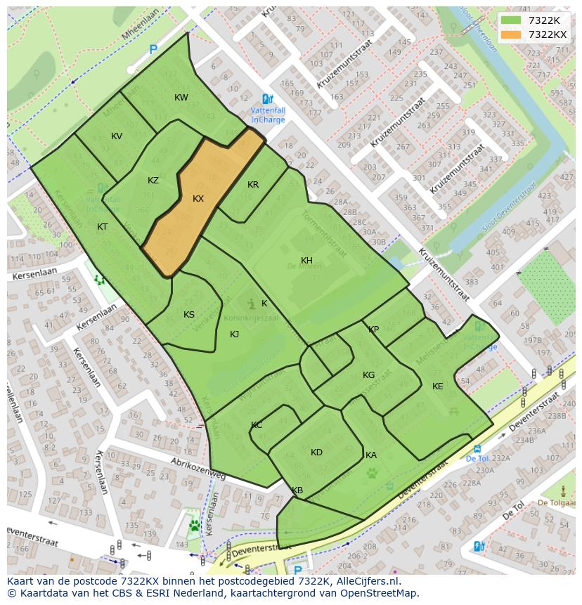 Afbeelding van het postcodegebied 7322 KX op de kaart.