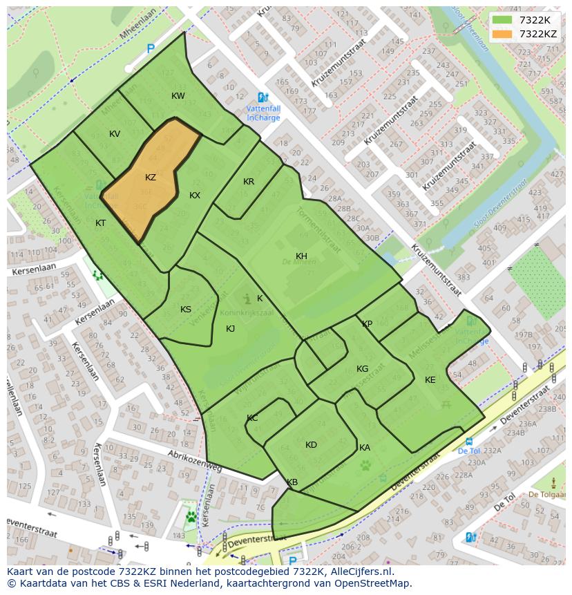 Afbeelding van het postcodegebied 7322 KZ op de kaart.