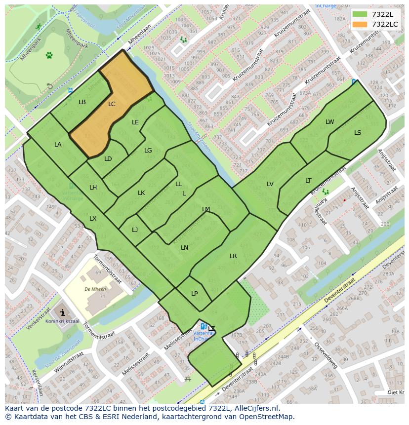 Afbeelding van het postcodegebied 7322 LC op de kaart.
