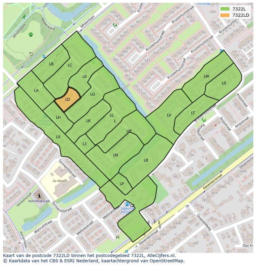 Afbeelding van het postcodegebied 7322 LD op de kaart.