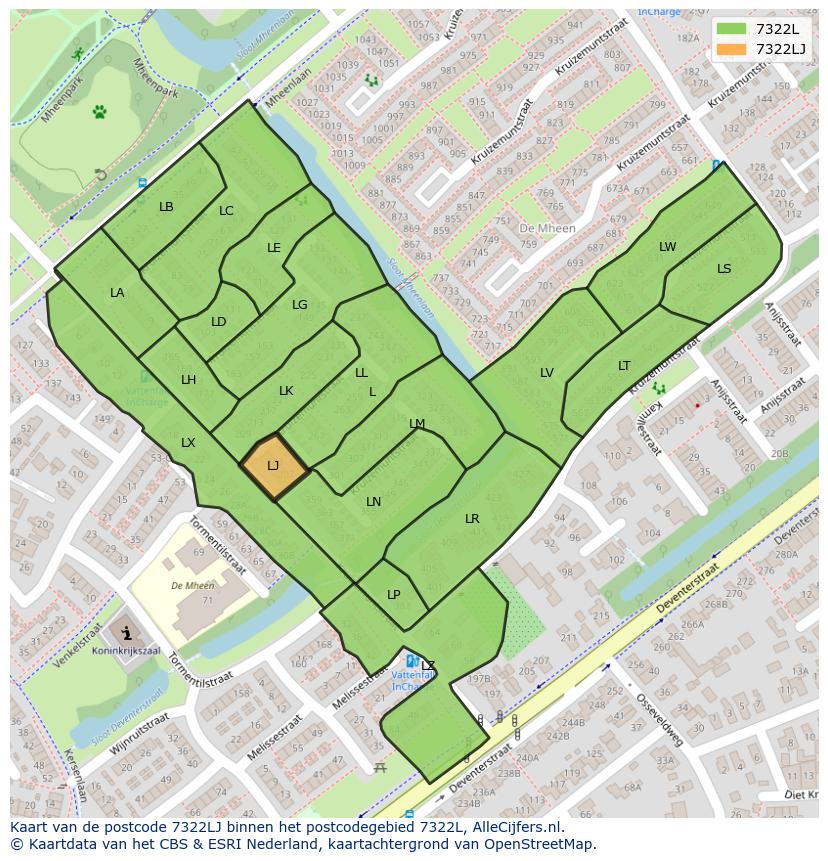 Afbeelding van het postcodegebied 7322 LJ op de kaart.