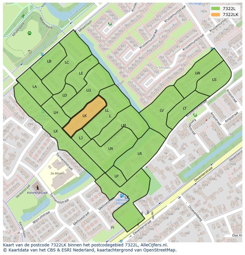 Afbeelding van het postcodegebied 7322 LK op de kaart.