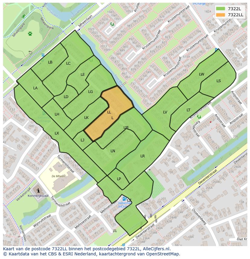 Afbeelding van het postcodegebied 7322 LL op de kaart.