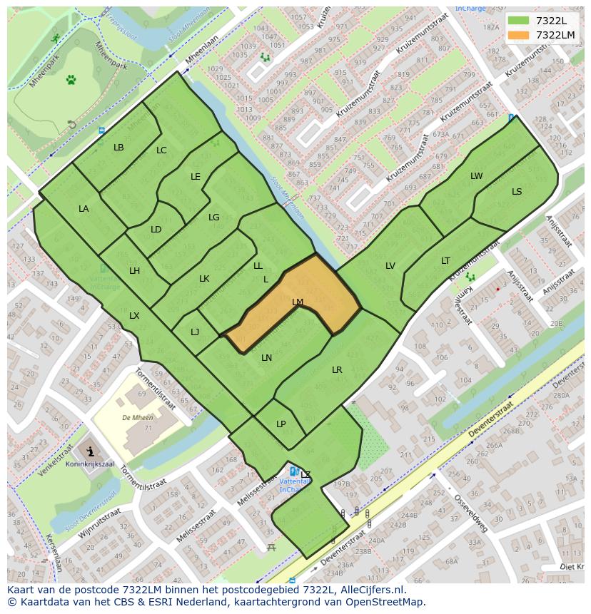 Afbeelding van het postcodegebied 7322 LM op de kaart.