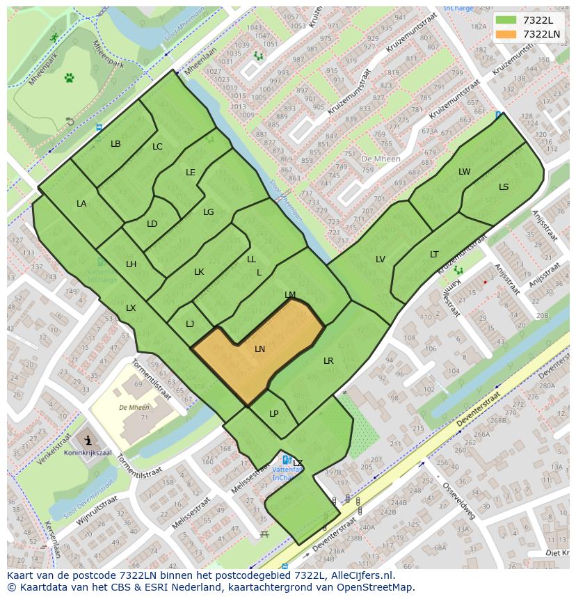 Afbeelding van het postcodegebied 7322 LN op de kaart.